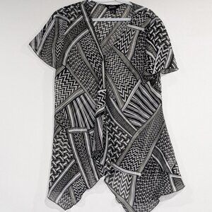 Dusak Designs Geometric Sheer Handkerchief Top or Coverup Black Grey Size Large